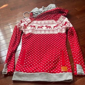 Double hooded red heart sweatshirt